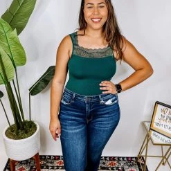 Iris & Rainbow Boutique #N362 Lily Lace Cami (Ever Green) New Arrivals