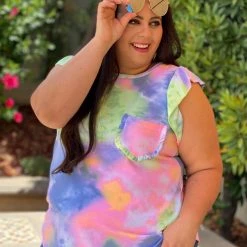 Boutique Simplified New Arrivals Flutter By Tie Dye Ruffled Top