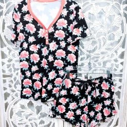 Iris & Rainbow Boutique #M655 Black Floral Pajamas New Arrivals