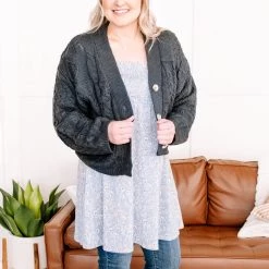 No Ship Drop Ship New Arrivals Legendary Cable Knit Cardigan In Charcoal