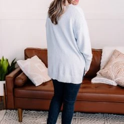 No Ship Drop Ship New Arrivals Over The Top V-Neck Sweater In Icy Blue