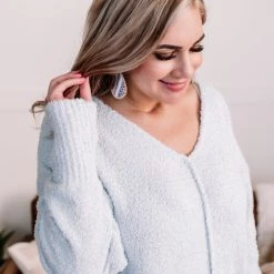 No Ship Drop Ship New Arrivals Over The Top V-Neck Sweater In Icy Blue