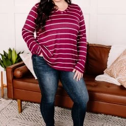 No Ship Drop Ship The Stripes Have It Long Sleeve Top In Magenta New Arrivals
