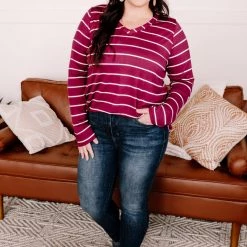 No Ship Drop Ship The Stripes Have It Long Sleeve Top In Magenta New Arrivals