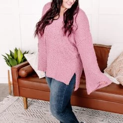 No Ship Drop Ship New Arrivals Keep It Cozy Popcorn Sweater In Heathered Pink