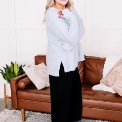 No Ship Drop Ship New Arrivals Over The Top V-Neck Sweater In Icy Blue