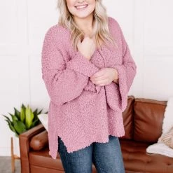 No Ship Drop Ship New Arrivals Keep It Cozy Popcorn Sweater In Heathered Pink