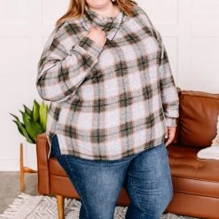 No Ship Drop Ship Checking It Twice Olive & Pink Cowl Neck Top