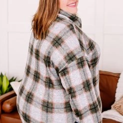 No Ship Drop Ship Checking It Twice Olive & Pink Cowl Neck Top