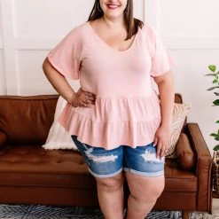 No Ship Drop Ship Pinkin Of You Tiered Babydoll Top In Heathered Pink