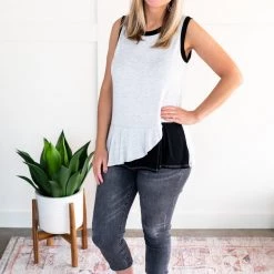 No Ship Drop Ship You've Got Me Sleeveless Top In Black & Gray 15 No Ship Drop Ship You've Got Me Sleeveless Top In Black & Gray