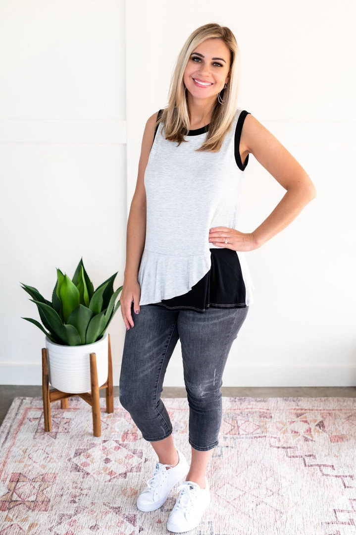 No Ship Drop Ship You've Got Me Sleeveless Top In Black & Gray 7 No Ship Drop Ship You've Got Me Sleeveless Top In Black & Gray