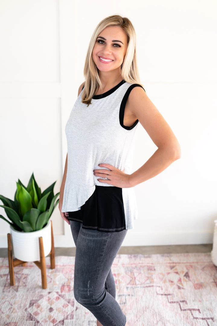 No Ship Drop Ship You've Got Me Sleeveless Top In Black & Gray 3 No Ship Drop Ship You've Got Me Sleeveless Top In Black & Gray