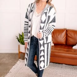 No Ship Drop Ship Half Way To Alright Navy & Cream Aztec Cardigan New Arrivals
