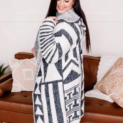 No Ship Drop Ship Half Way To Alright Navy & Cream Aztec Cardigan New Arrivals