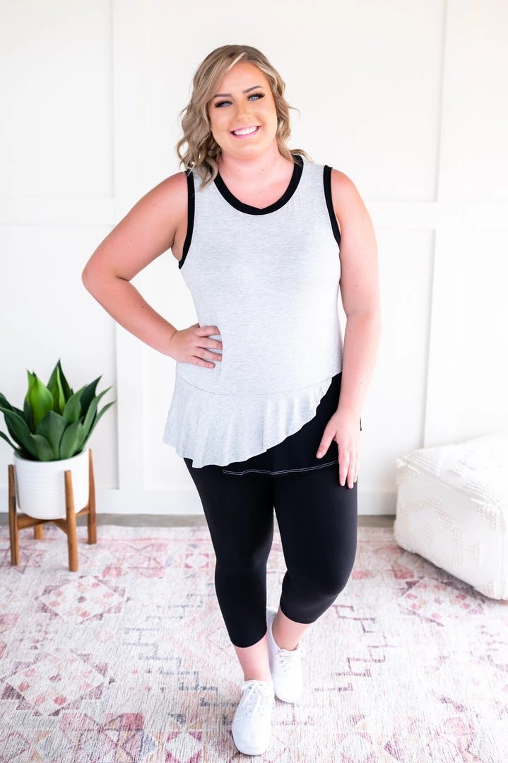 No Ship Drop Ship You've Got Me Sleeveless Top In Black & Gray 10 No Ship Drop Ship You've Got Me Sleeveless Top In Black & Gray