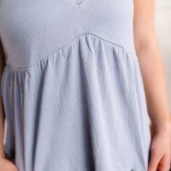 No Ship Drop Ship Spring Into Action Delicate Babydoll Top In Soft Periwinkle