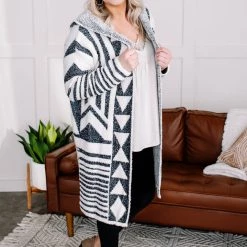 No Ship Drop Ship Half Way To Alright Navy & Cream Aztec Cardigan New Arrivals