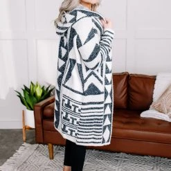 No Ship Drop Ship Half Way To Alright Navy & Cream Aztec Cardigan New Arrivals