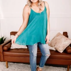 No Ship Drop Ship Remember Every Detail Sleeveless Top In Teal Blue