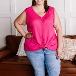 No Ship Drop Ship Give It A Shot Fushia Button Sleeveless Top New Arrivals