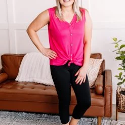 No Ship Drop Ship Give It A Shot Fushia Button Sleeveless Top New Arrivals