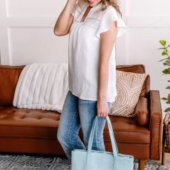 No Ship Drop Ship In The Wind Flutter Top In Fresh White