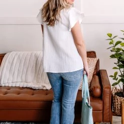 No Ship Drop Ship In The Wind Flutter Top In Fresh White