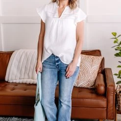 No Ship Drop Ship In The Wind Flutter Top In Fresh White