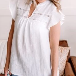 No Ship Drop Ship In The Wind Flutter Top In Fresh White