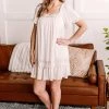 No Ship Drop Ship New Arrivals Oh Pleats Delicate Crochet Dress In Soft Beige