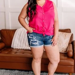 No Ship Drop Ship Give It A Shot Fushia Button Sleeveless Top New Arrivals