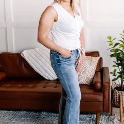 No Ship Drop Ship New Arrivals Pick Up Line Ruched Top In White