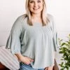 No Ship Drop Ship On A Wing Flowy Sleeve Top In Sage