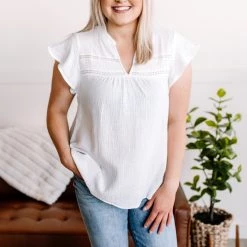 No Ship Drop Ship In The Wind Flutter Top In Fresh White