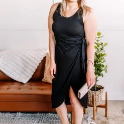 No Ship Drop Ship Through The Curves Tulip Wrap Hem Dress In Jet Black New Arrivals