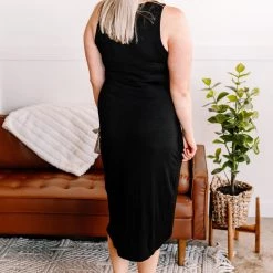 No Ship Drop Ship Through The Curves Tulip Wrap Hem Dress In Jet Black New Arrivals