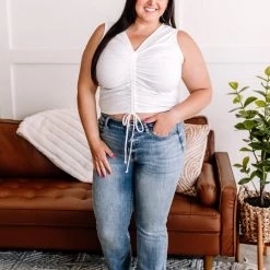 No Ship Drop Ship New Arrivals Pick Up Line Ruched Top In White