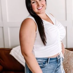 No Ship Drop Ship New Arrivals Pick Up Line Ruched Top In White