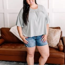 No Ship Drop Ship On A Wing Flowy Sleeve Top In Sage