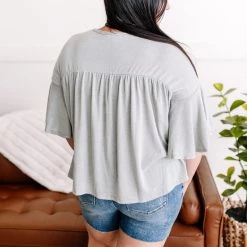 No Ship Drop Ship On A Wing Flowy Sleeve Top In Sage