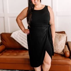 No Ship Drop Ship Through The Curves Tulip Wrap Hem Dress In Jet Black New Arrivals