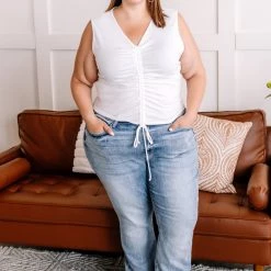 No Ship Drop Ship New Arrivals Pick Up Line Ruched Top In White