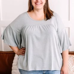 No Ship Drop Ship On A Wing Flowy Sleeve Top In Sage