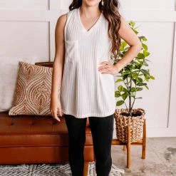 No Ship Drop Ship I'm Unstoppable Sleeveless Knit Top In Cream