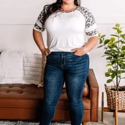 No Ship Drop Ship Hit Me Up Leopard Raglan Tee In Ivory New Arrivals