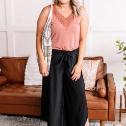 No Ship Drop Ship A Million Miles Crochet V Neck Sleeveless Top In Subdued Sienna