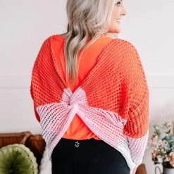 No Ship Drop Ship New Arrivals A Sherbet Colorblock Twist Back Sweater