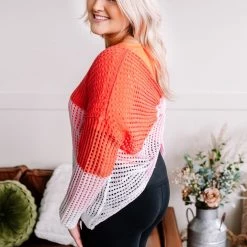 No Ship Drop Ship New Arrivals A Sherbet Colorblock Twist Back Sweater