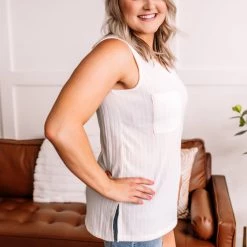 No Ship Drop Ship I'm Unstoppable Sleeveless Knit Top In Cream